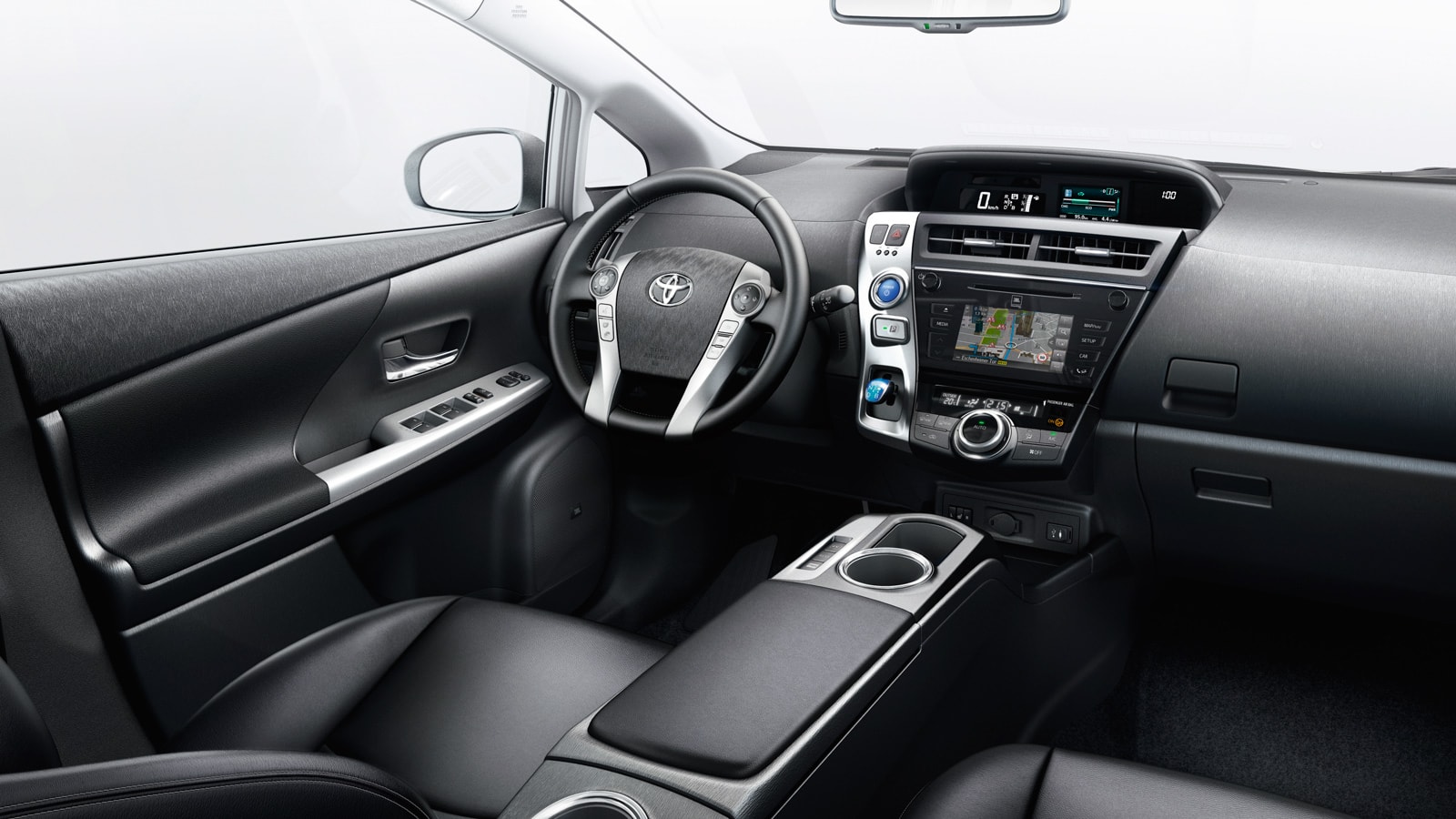 Interior de los asientos delanteros del Toyota Prius +